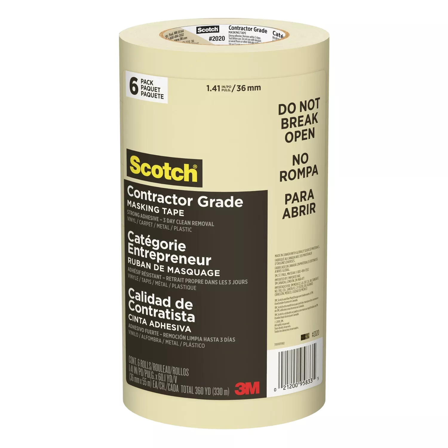1.41 In. W X 60 Yd. L Tan High Strength Masking Tape 6 Pk