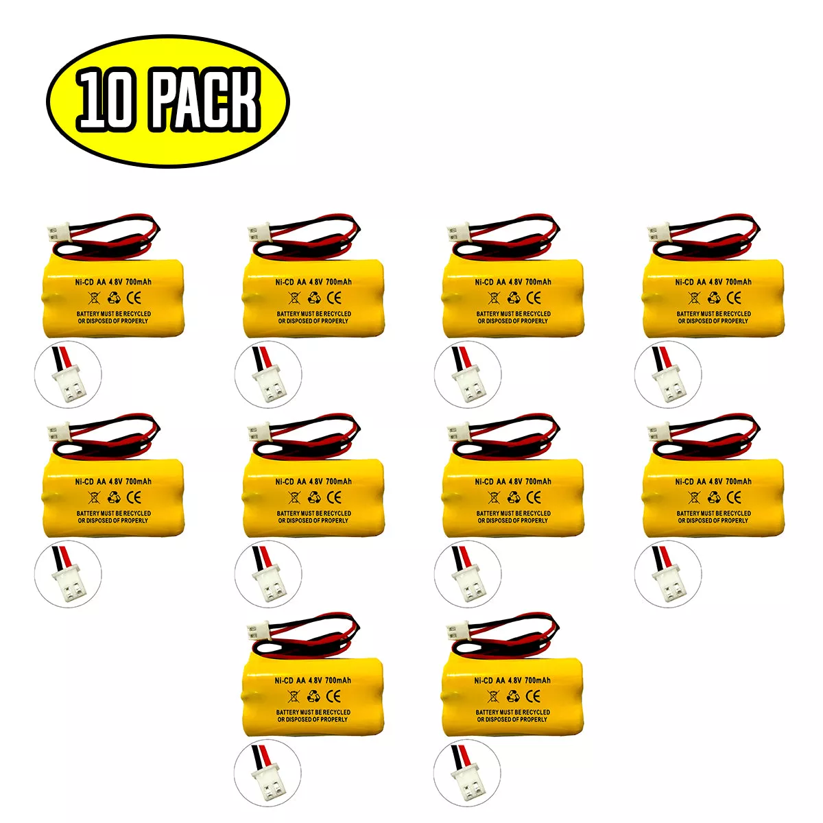 (10 pack) 4.8v 700mAh Ni-CD Battery for Emergency / Exit Light
