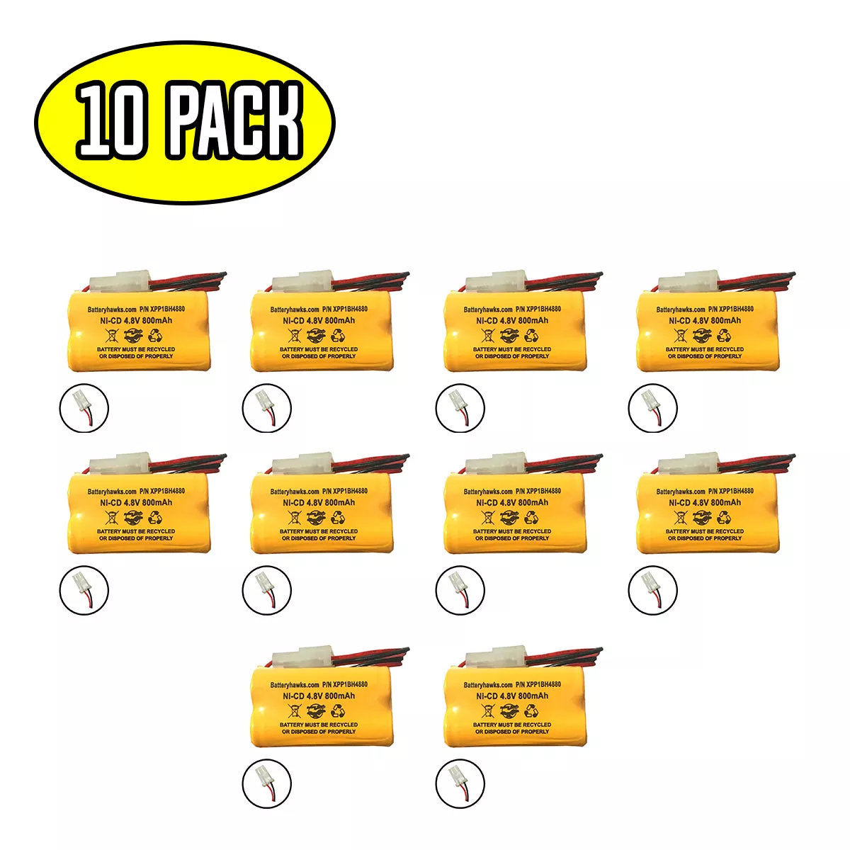 (10 pack) 4.8v 800mAh Ni-CD Battery Pack Replacement for Emergency / Exit Light