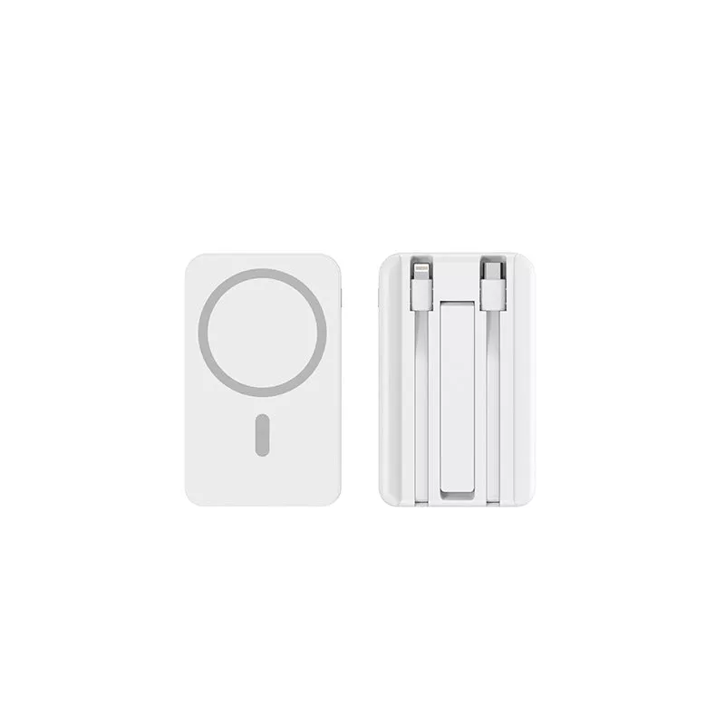 10000 mAh magnetic wireless power bank with built-in cable, super fast charging power bank Magsafe Ivory