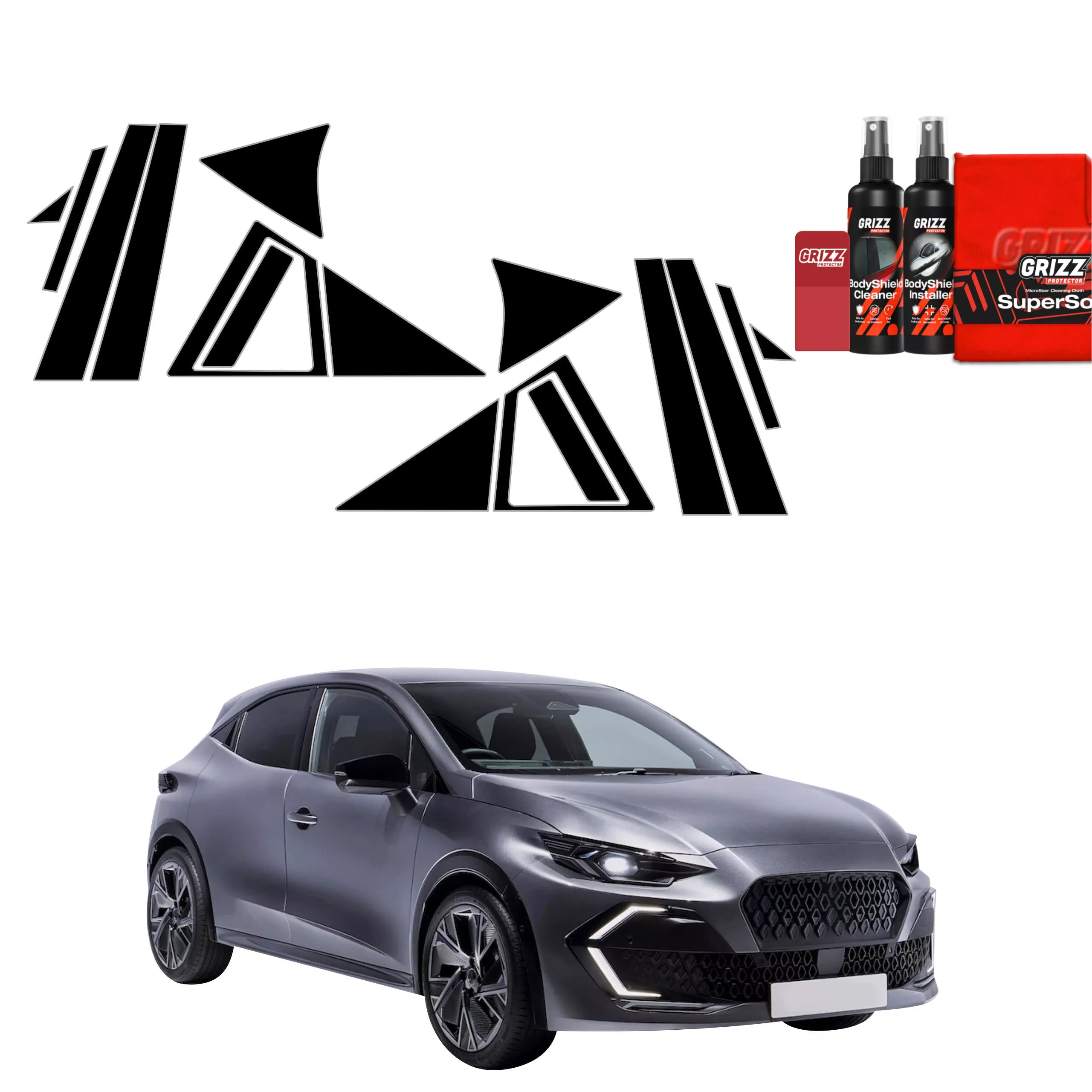 14in1 Schwarze Schutzfolie fr B-C-Sule - Renault Clio 6 (2026)