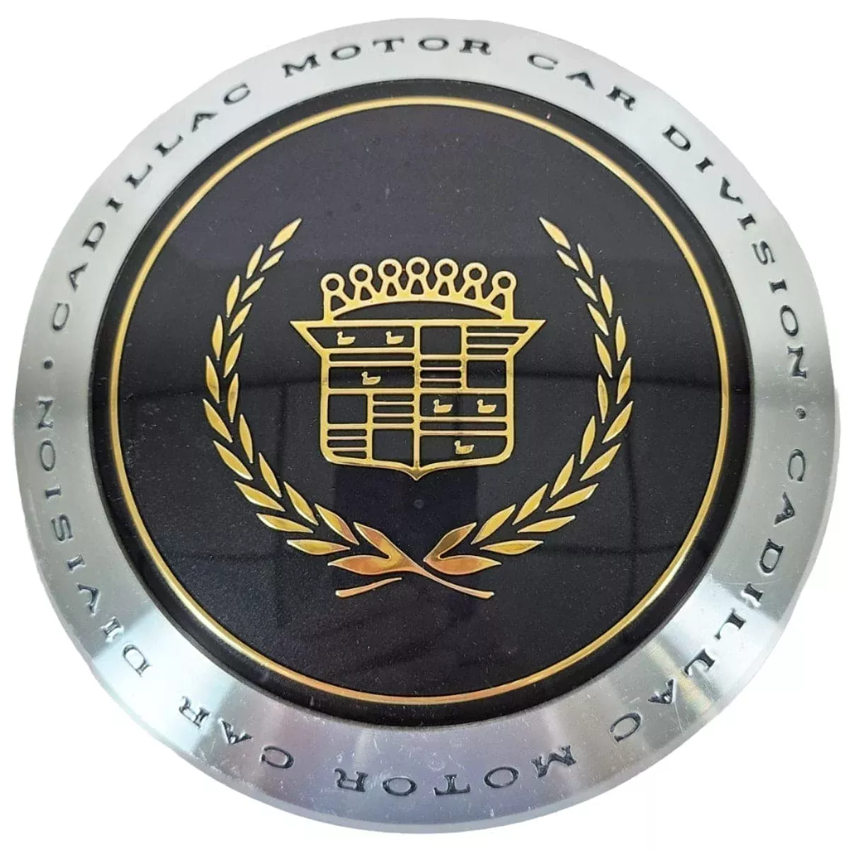 '89-93 Cadillac Deville Center Cap Black / Gold Wreath & Crest 4502CC