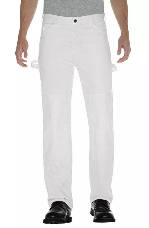 Men's Cotton Double Knee Painter Pants, White, Size 34x34