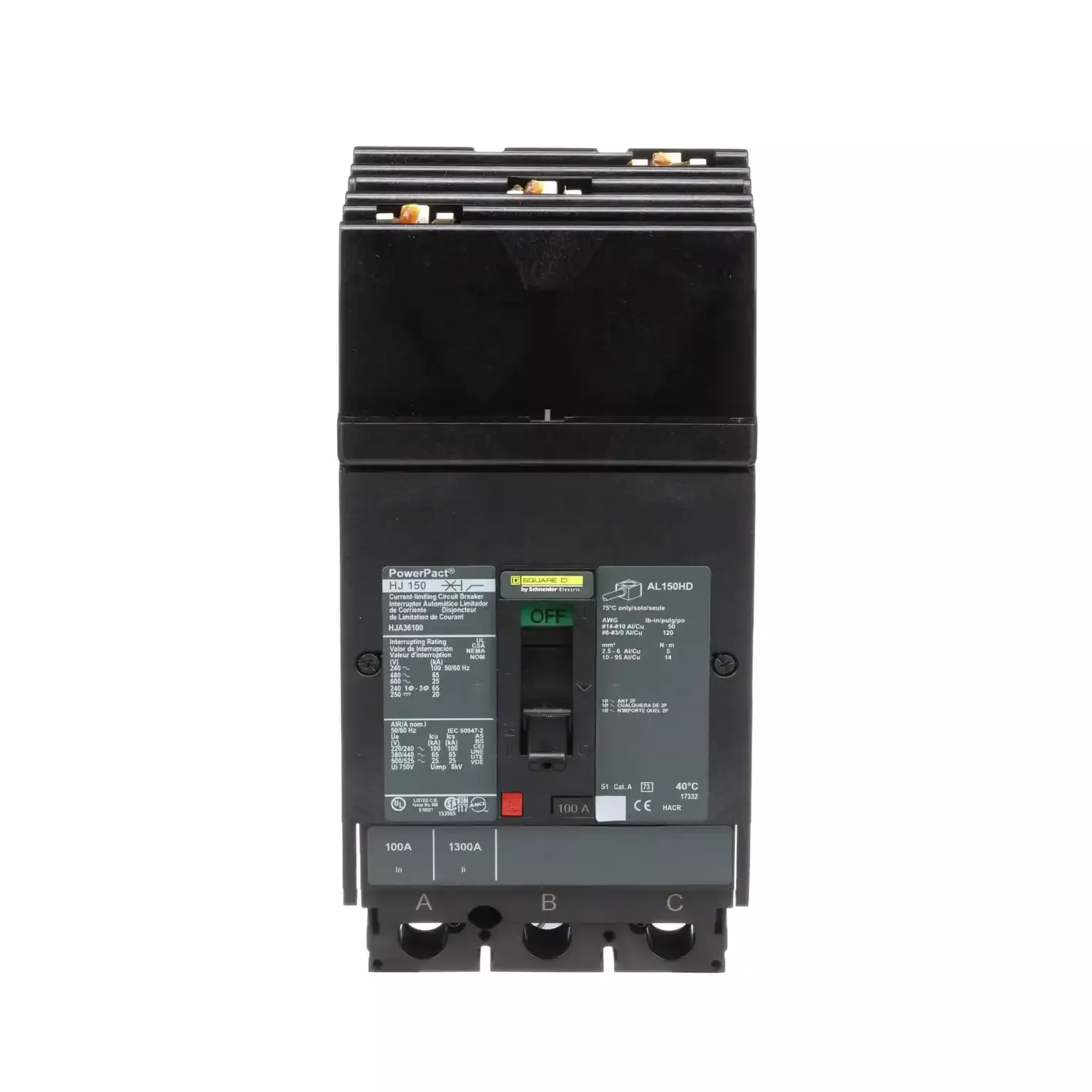 Square D HJA36100 I-Line Plug-In Breaker 100A 3-Pole 600V