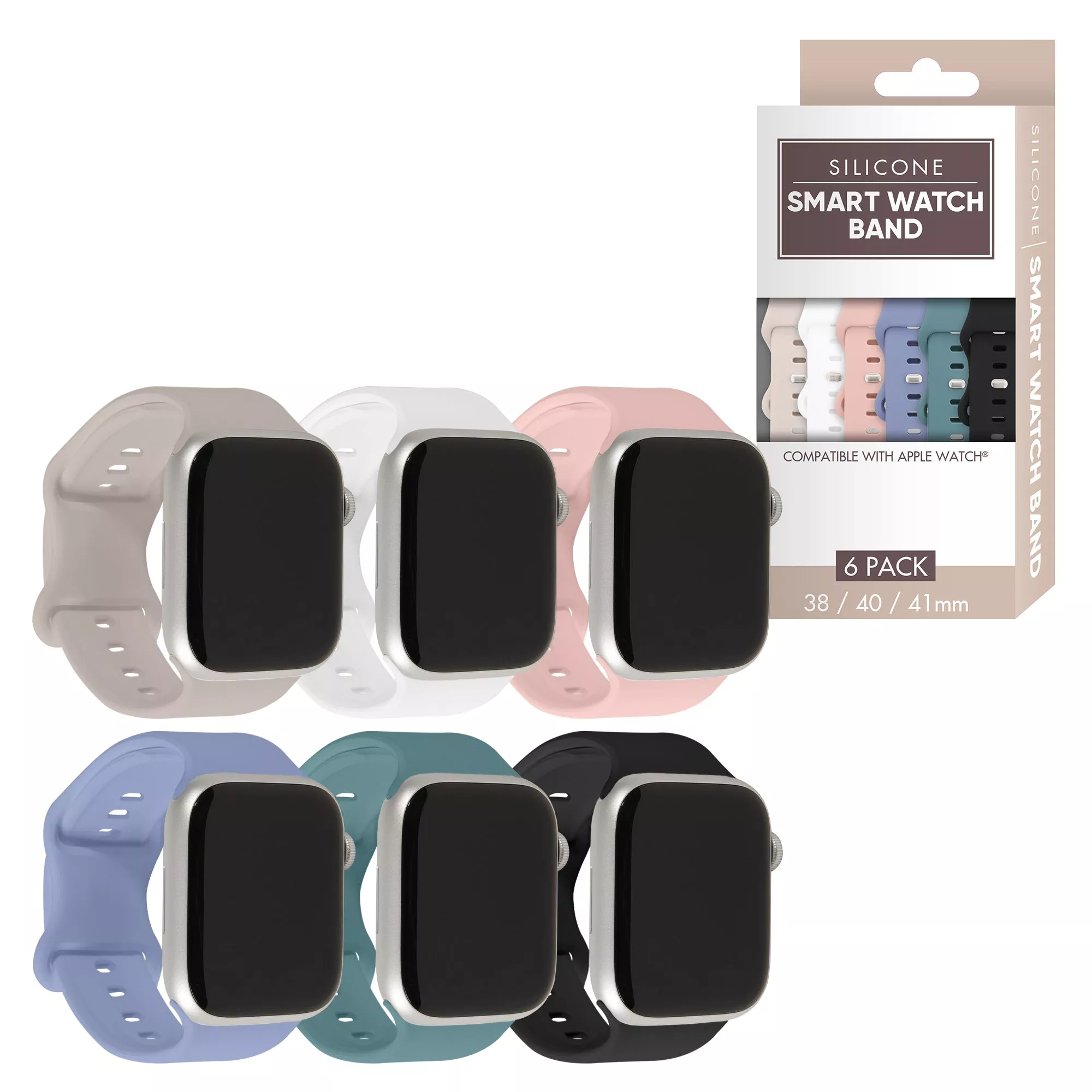 Xtreme Smart Watch Soft Silicone Band 6-Pack Small Size (38/40/41mm), Waterproof Sport Straps with New Secure Buckle Design